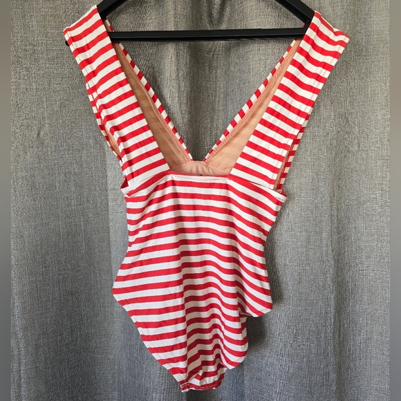 J.Crew Women's 6 Red & White Plunge V-Neck One Piece Swimsuit in Classic Stripe - Picture 2 of 4